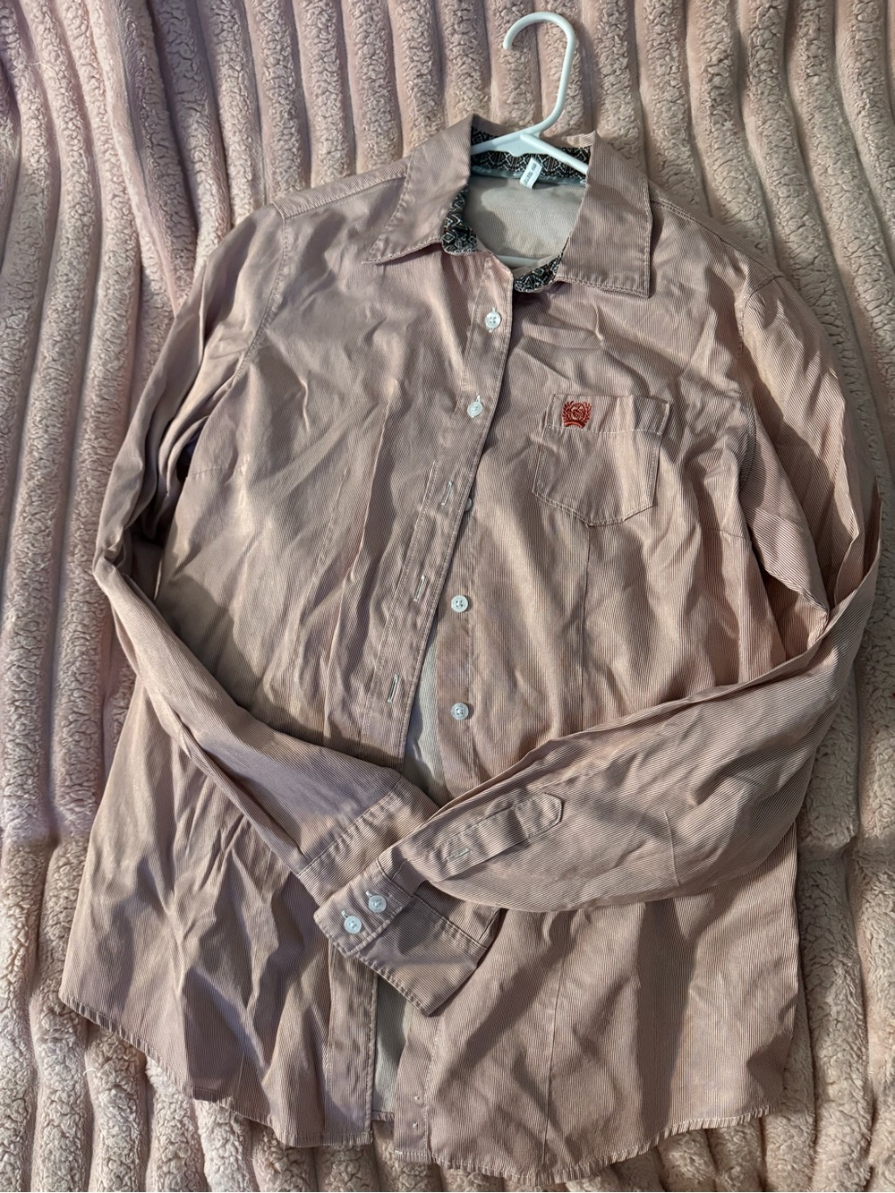 Cinch Blush Pink Button-Up Shirt with Patterned Inner Yoke